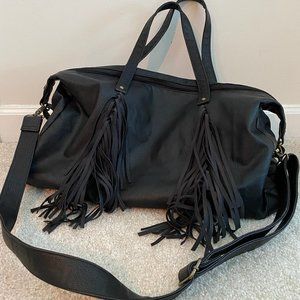 Black Leather Tassel Duffel Bag